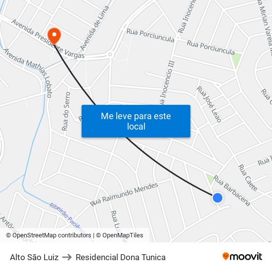 Alto São Luiz to Residencial Dona Tunica map