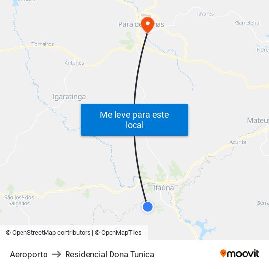 Aeroporto to Residencial Dona Tunica map