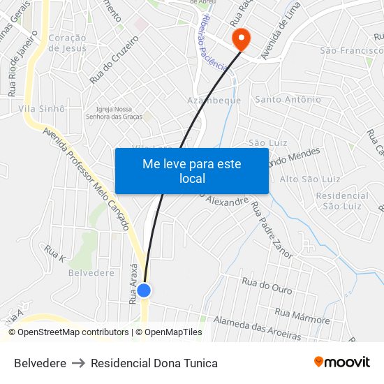 Belvedere to Residencial Dona Tunica map