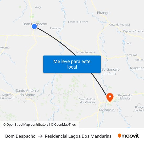 Bom Despacho to Residencial Lagoa Dos Mandarins map