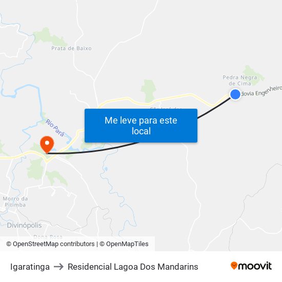 Igaratinga to Residencial Lagoa Dos Mandarins map