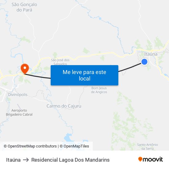 Itaúna to Residencial Lagoa Dos Mandarins map