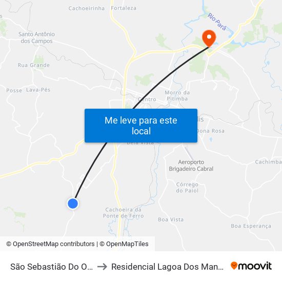 São Sebastião Do Oeste to Residencial Lagoa Dos Mandarins map