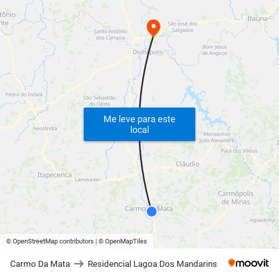 Carmo Da Mata to Residencial Lagoa Dos Mandarins map