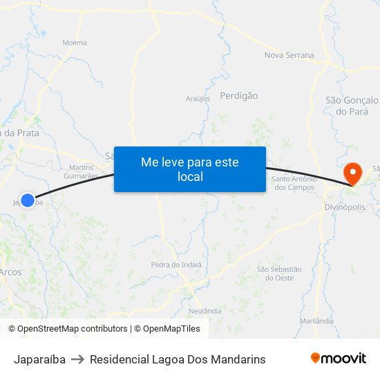 Japaraíba to Residencial Lagoa Dos Mandarins map