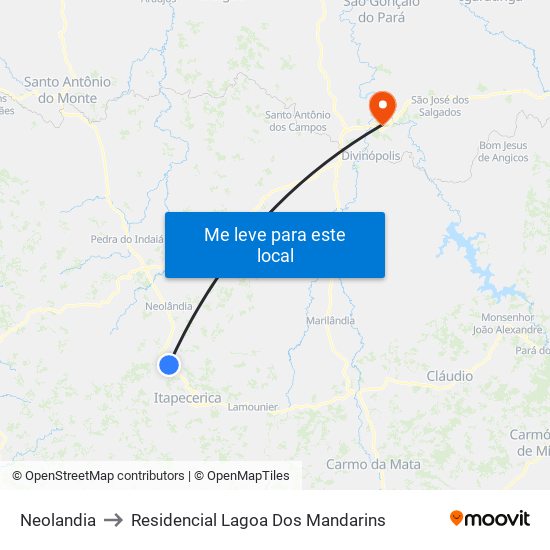 Neolandia to Residencial Lagoa Dos Mandarins map