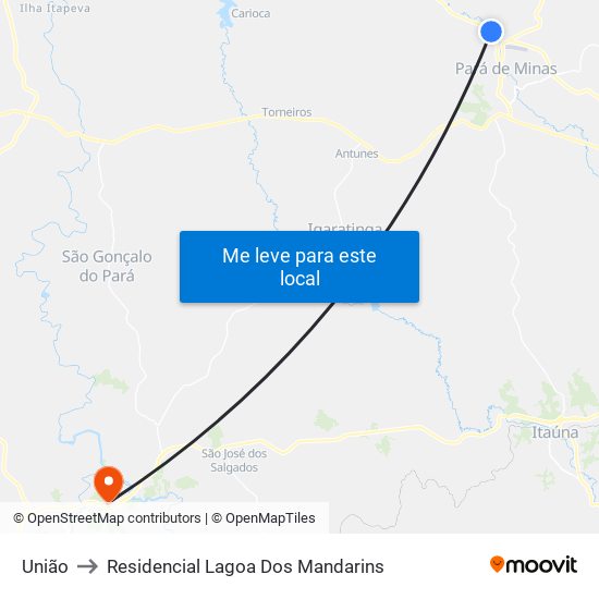 União to Residencial Lagoa Dos Mandarins map