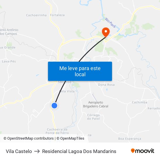 Vila Castelo to Residencial Lagoa Dos Mandarins map