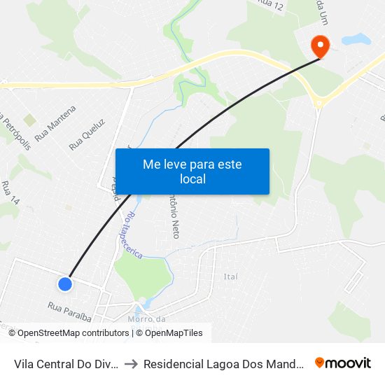 Vila Central Do Divino to Residencial Lagoa Dos Mandarins map