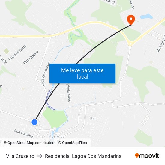 Vila Cruzeiro to Residencial Lagoa Dos Mandarins map