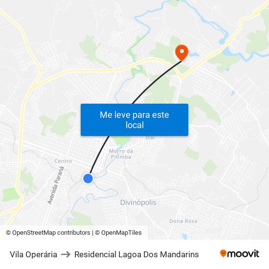 Vila Operária to Residencial Lagoa Dos Mandarins map