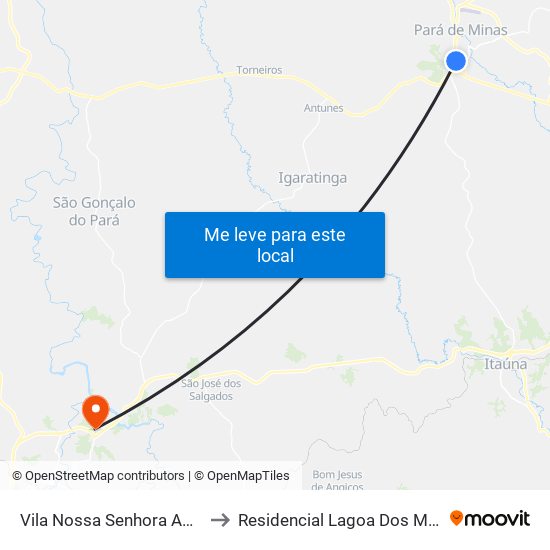 Vila Nossa Senhora Aparecida to Residencial Lagoa Dos Mandarins map