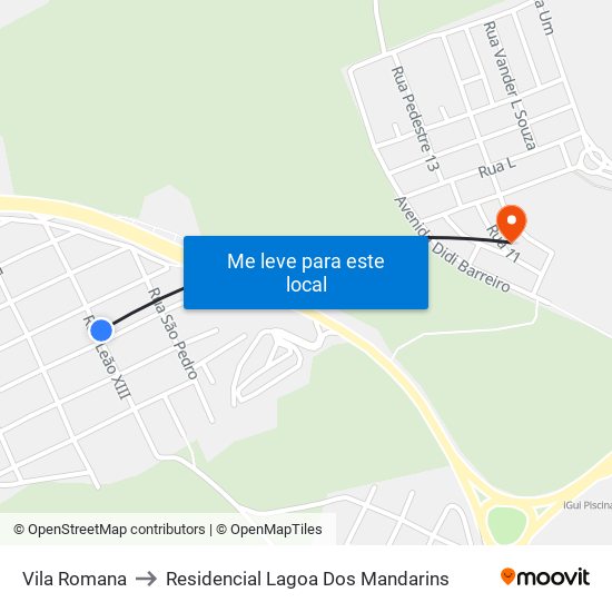 Vila Romana to Residencial Lagoa Dos Mandarins map