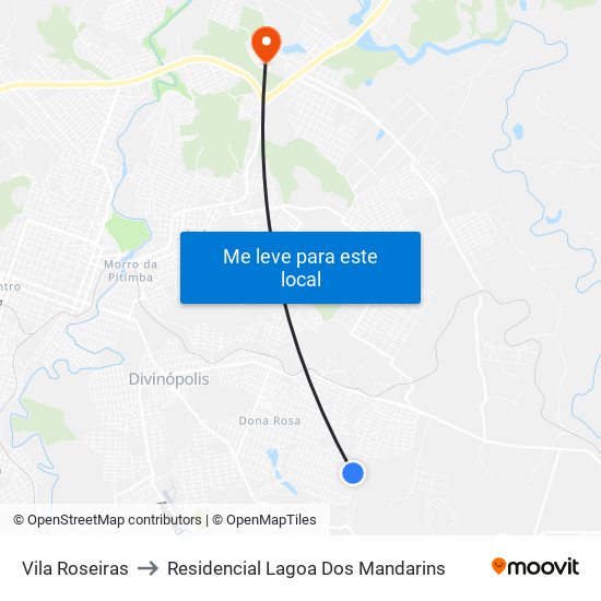 Vila Roseiras to Residencial Lagoa Dos Mandarins map