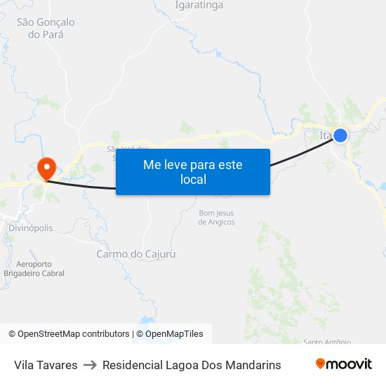 Vila Tavares to Residencial Lagoa Dos Mandarins map