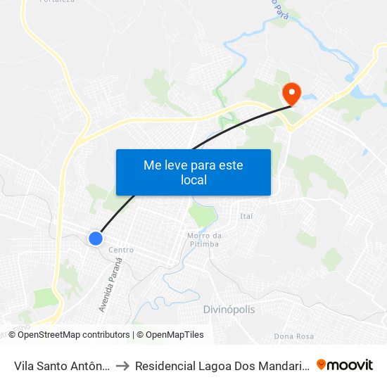 Vila Santo Antônio to Residencial Lagoa Dos Mandarins map