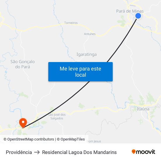 Providência to Residencial Lagoa Dos Mandarins map