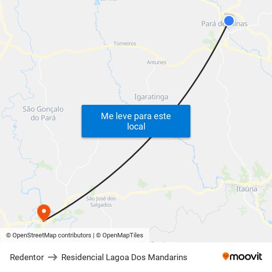Redentor to Residencial Lagoa Dos Mandarins map