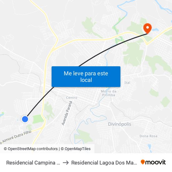 Residencial Campina Verde to Residencial Lagoa Dos Mandarins map