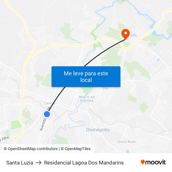 Santa Luzia to Residencial Lagoa Dos Mandarins map