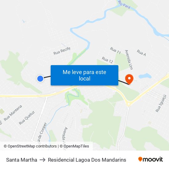 Santa Martha to Residencial Lagoa Dos Mandarins map