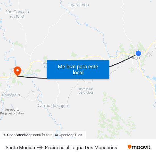 Santa Mônica to Residencial Lagoa Dos Mandarins map