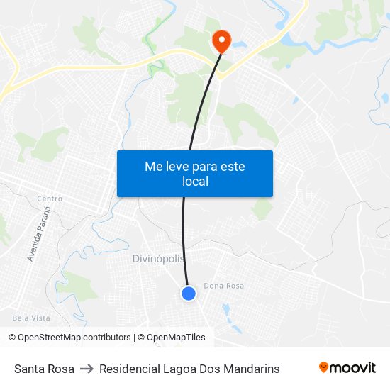 Santa Rosa to Residencial Lagoa Dos Mandarins map