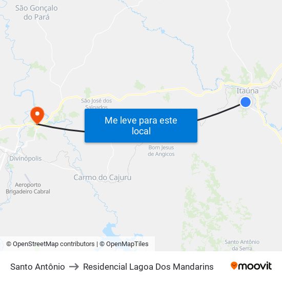 Santo Antônio to Residencial Lagoa Dos Mandarins map