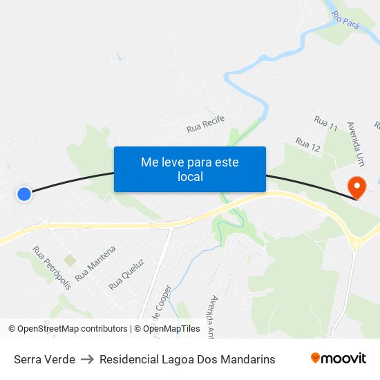 Serra Verde to Residencial Lagoa Dos Mandarins map