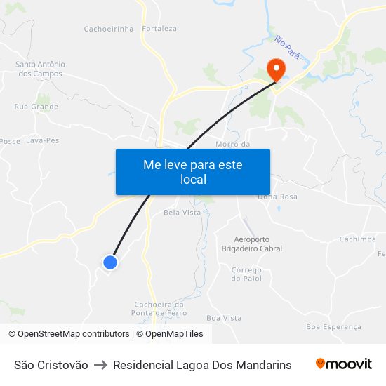 São Cristovão to Residencial Lagoa Dos Mandarins map