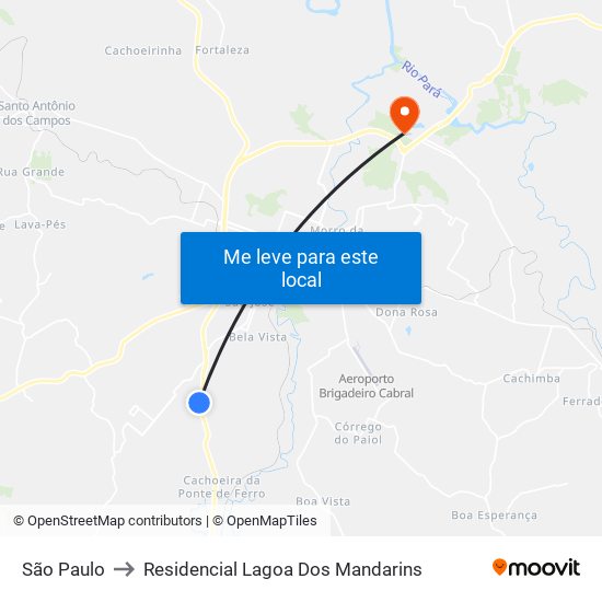 São Paulo to Residencial Lagoa Dos Mandarins map