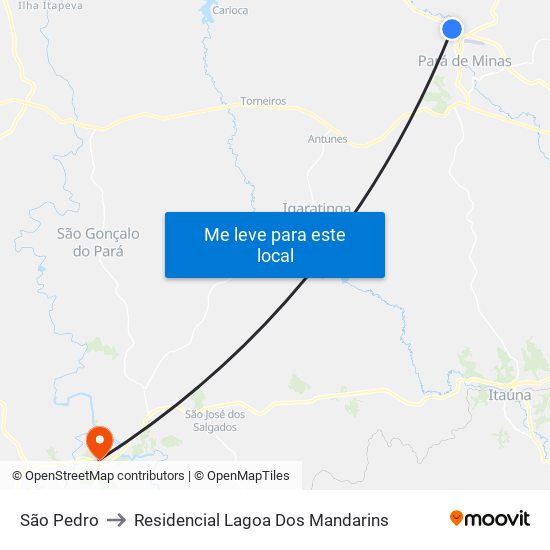 São Pedro to Residencial Lagoa Dos Mandarins map