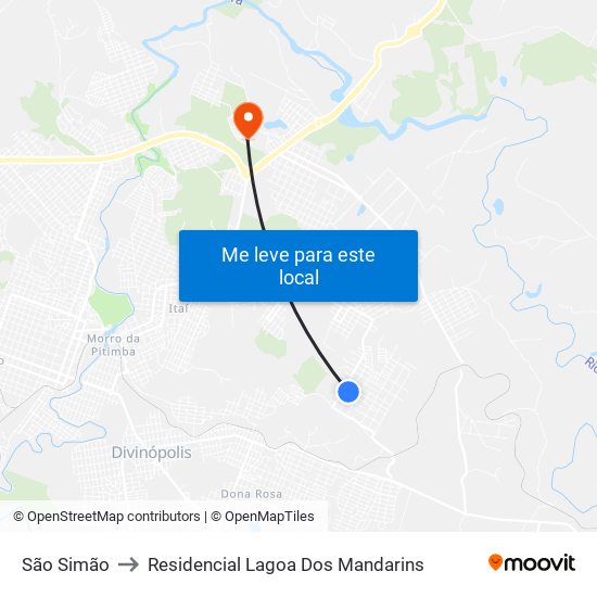 São Simão to Residencial Lagoa Dos Mandarins map
