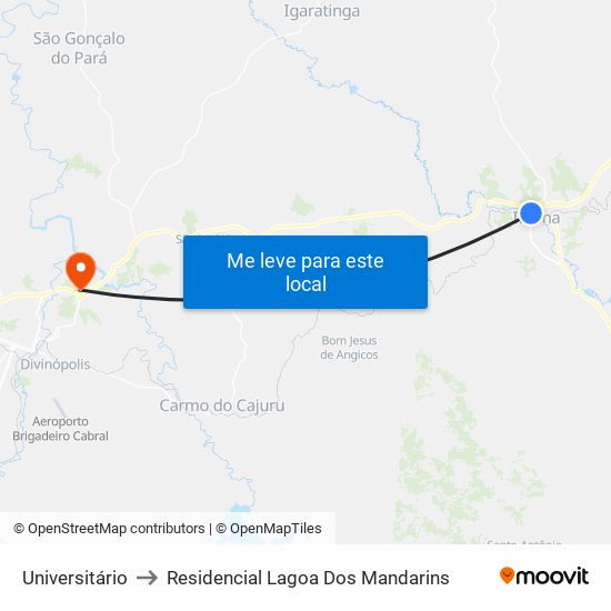 Universitário to Residencial Lagoa Dos Mandarins map