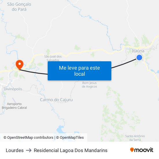 Lourdes to Residencial Lagoa Dos Mandarins map