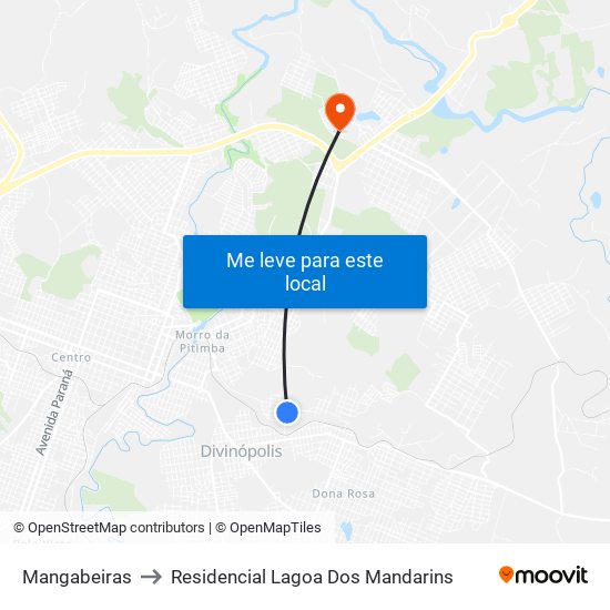 Mangabeiras to Residencial Lagoa Dos Mandarins map