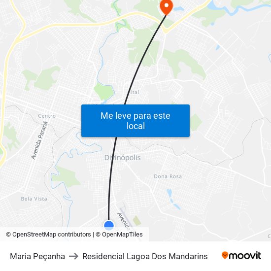 Maria Peçanha to Residencial Lagoa Dos Mandarins map