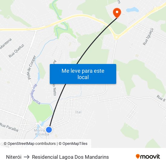 Niterói to Residencial Lagoa Dos Mandarins map