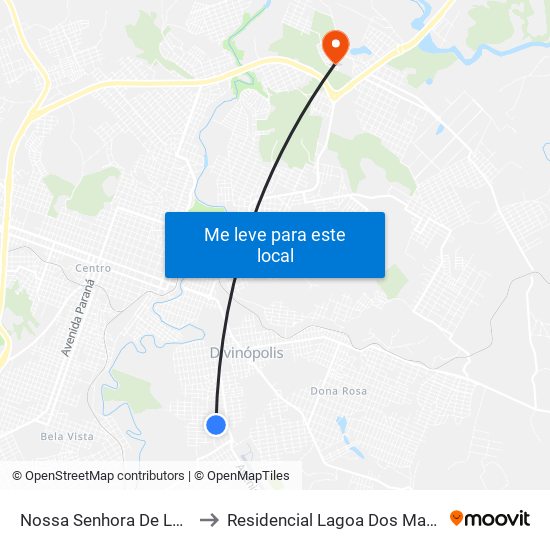 Nossa Senhora De Lourdes to Residencial Lagoa Dos Mandarins map