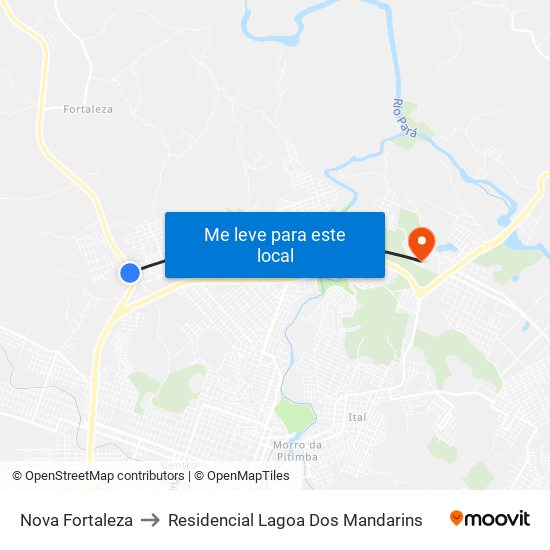 Nova Fortaleza to Residencial Lagoa Dos Mandarins map