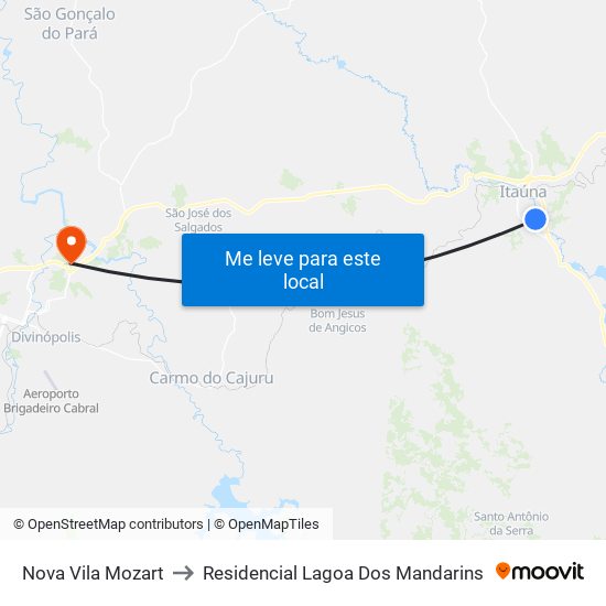 Nova Vila Mozart to Residencial Lagoa Dos Mandarins map