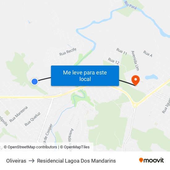 Oliveiras to Residencial Lagoa Dos Mandarins map