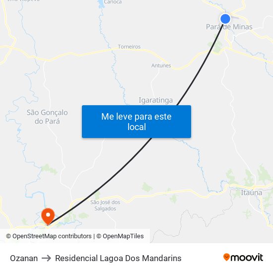 Ozanan to Residencial Lagoa Dos Mandarins map