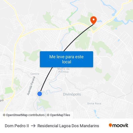 Dom Pedro II to Residencial Lagoa Dos Mandarins map
