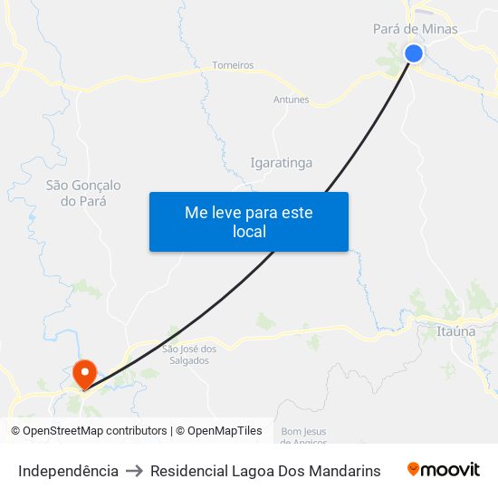 Independência to Residencial Lagoa Dos Mandarins map