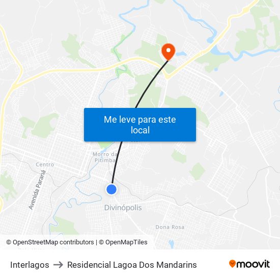 Interlagos to Residencial Lagoa Dos Mandarins map