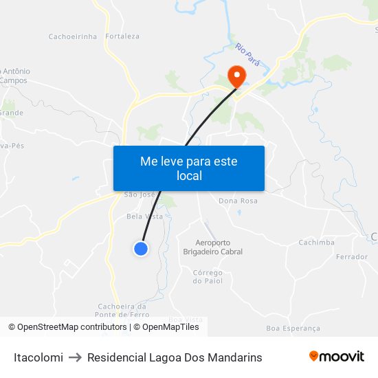 Itacolomi to Residencial Lagoa Dos Mandarins map