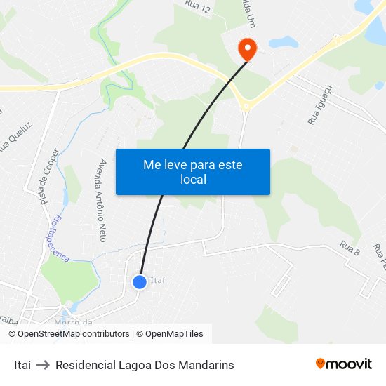 Itaí to Residencial Lagoa Dos Mandarins map