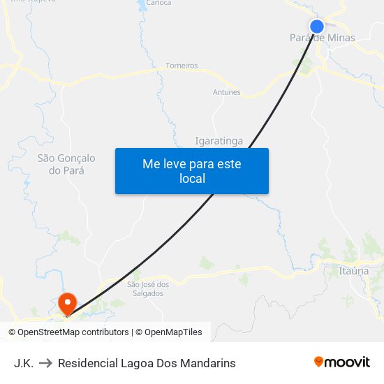 J.K. to Residencial Lagoa Dos Mandarins map