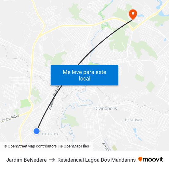 Jardim Belvedere to Residencial Lagoa Dos Mandarins map